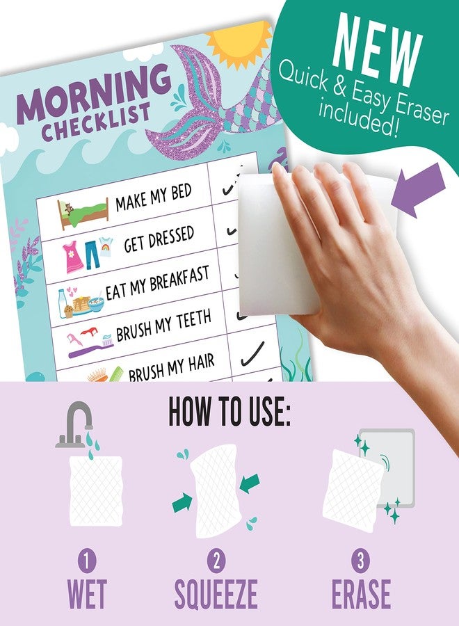 Hadley Designs Magnetic Morning & Bedtime Routine Chart for Kids - Customizable Toddler Daily Schedule Board with Dry Erase Surface, Stickers & Marker, Build Habits with Visual Checklists, Mermaid Theme - Image 2