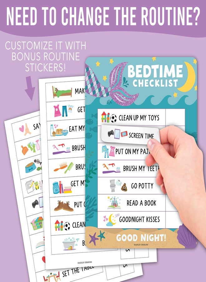 Hadley Designs Magnetic Morning & Bedtime Routine Chart for Kids - Customizable Toddler Daily Schedule Board with Dry Erase Surface, Stickers & Marker, Build Habits with Visual Checklists, Mermaid Theme - Image 5