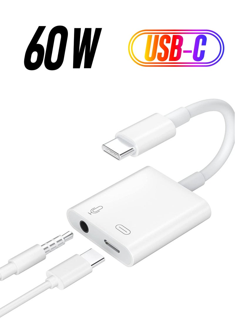 USB C to 3.5mm Headphone Adapter and Charger,Type C to Aux Audio Jack with 60W PD Fast Charging For Stereo Earphones,Hi-Fi DAC Chip Support Lossless Music For iPad pro MacBook Pro/Air - Image 1