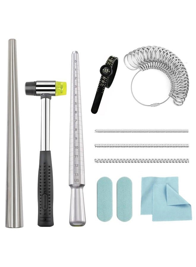 EJOQSON Ring Mandrel Measurer Ring Sizer Measuring Tool Set Ring Mandrel Sizer Tools for Ring Repair and Measurement Ring Shaper to Fix Bent Rings Resize Sizing Kit (METAL-12PCS) - Image 1