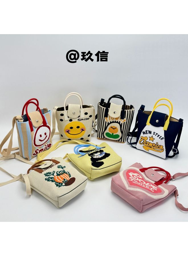 Autumn And Winter Niche Design Cute Cartoon Knitted Bag Women's Travel Portable Crossbody Phone Bag All-match Handbag-Color:Jz-hello Cat  - Image 2