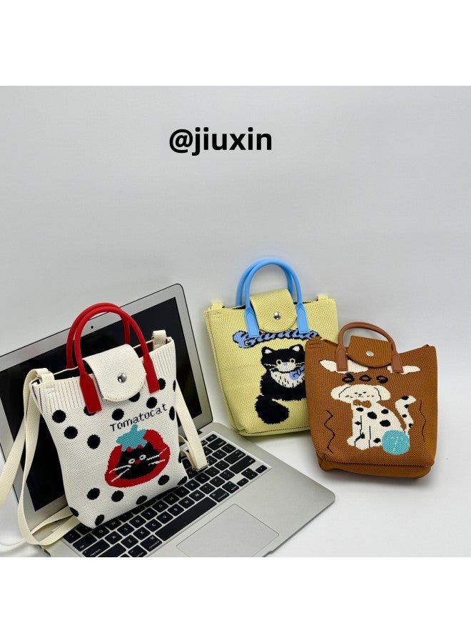 Autumn And Winter Niche Design Cute Cartoon Knitted Bag Women's Travel Portable Crossbody Phone Bag All-match Handbag-Color:Jz-hello Cat  - Image 3