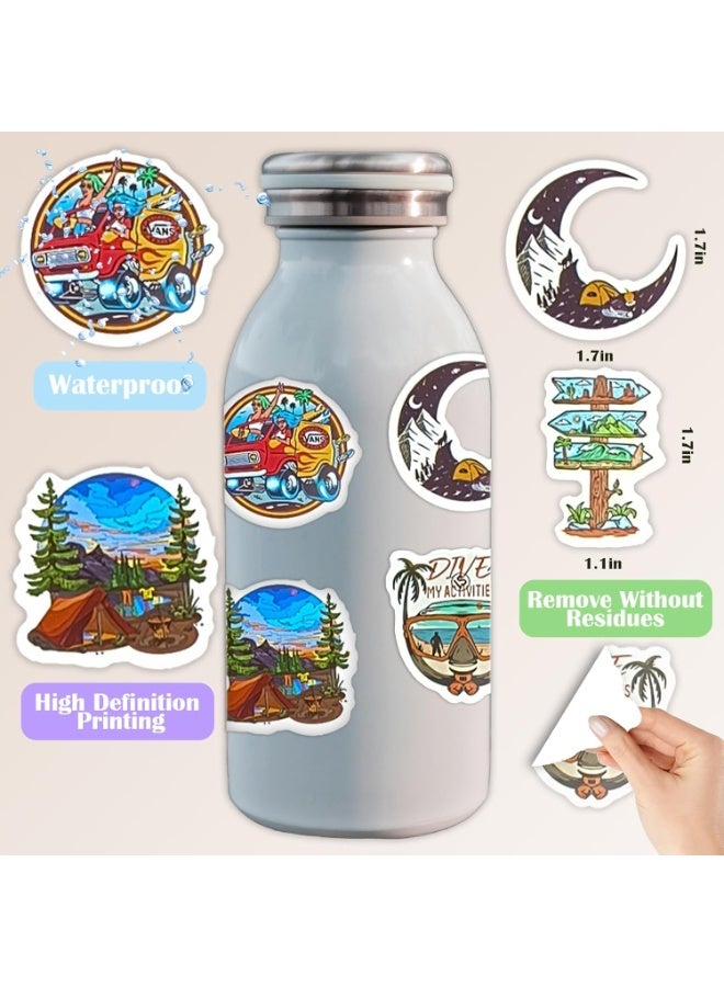 سيوسي Waterproof Camping Stickers, Outdoor Adventure Vinyl Decals for Hiking, Nature & Travel Lover, Durable Scrapbooking Stickers for Water Bottles, Journals, Luggage, Adults/Kids/Teens (50-Piece) - Image 2