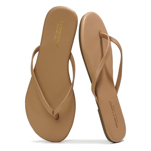 Project Cloud Flip Flops for Women - Memory Foam Flats Summer Sandals for Women 2025 - Vegan Leather Lightweight Womens Sandals Summer Beach Essentials Slides (Foundations, Taupe, 8.5) - Image 1