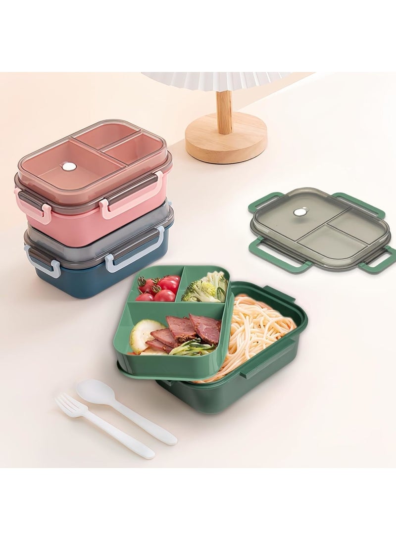SYOSI Portable Lunch Boxes for Adult Kids, 2 Layers All-in-One Stackable Lunch Box Utensil Set with Cutlery, Leak-Proof Food Storage Box for School Dining Out, Work, Picnic, Green - Image 2