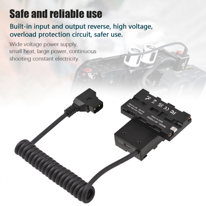 Dual-Sided F550 NP-F Dummy Battery Cross-Shaped to D-Tap Power Cable with 5-12V Type-C Output for Field Monitor LED Light Wireless Video Transmission - Image 3