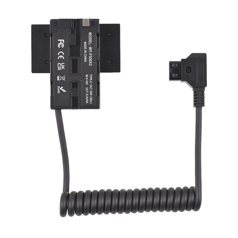 Dual-Sided F550 NP-F Dummy Battery Cross-Shaped to D-Tap Power Cable with 5-12V Type-C Output for Field Monitor LED Light Wireless Video Transmission - Image 1