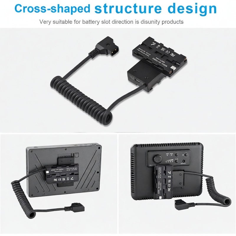 Dual-Sided F550 NP-F Dummy Battery Cross-Shaped to D-Tap Power Cable with 5-12V Type-C Output for Field Monitor LED Light Wireless Video Transmission - Image 5