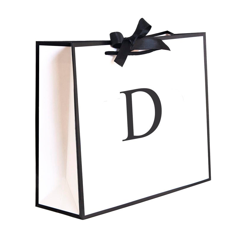 QLSKO Initial Gift Bag with Bow Ribbon Personalized Horizontal Paper Bag Monogrammed Birthday Gifts for Women Men (D-Medium) - Image 1