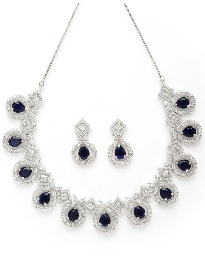 Karatcart Silver Tone Blue American Diamond Studded Necklace Set for Women - Image 1