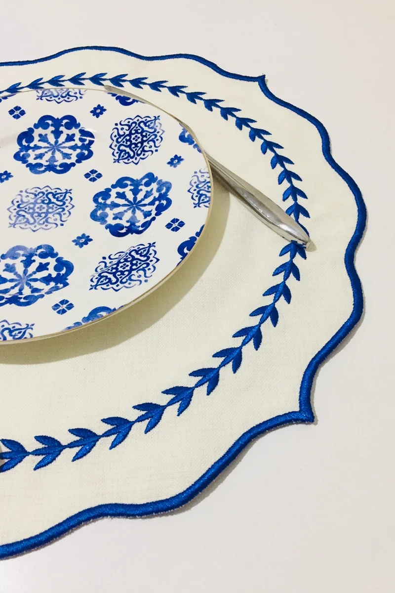 Nisahometeks 6 Pieces Embroidered Linen Placemat - Linen Plate