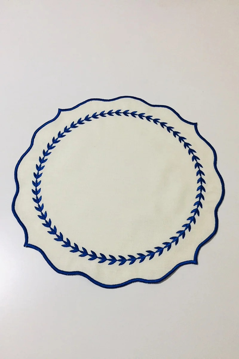 Nisahometeks 6 Pieces Embroidered Linen Placemat - Linen Plate