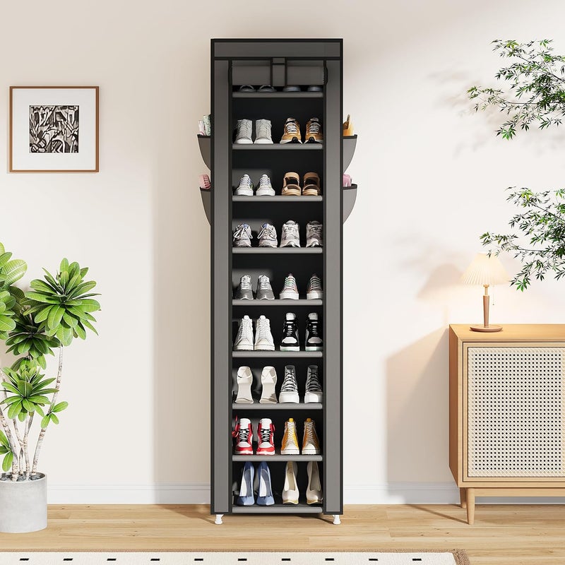 Calmootey 9 Tier Shoe Rack Organizer,Portable Shoe Shelf with Nonwoven Fabric Cover for Closet Hallway,Bedroom,Entryway,17.72x11.81x62.99inches,Grey - Image 3
