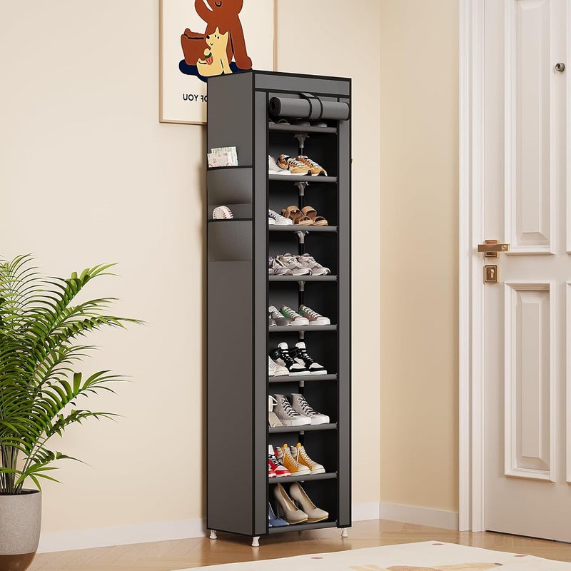 Calmootey 9 Tier Shoe Rack Organizer,Portable Shoe Shelf with Nonwoven Fabric Cover for Closet Hallway,Bedroom,Entryway,17.72x11.81x62.99inches,Grey - Image 5