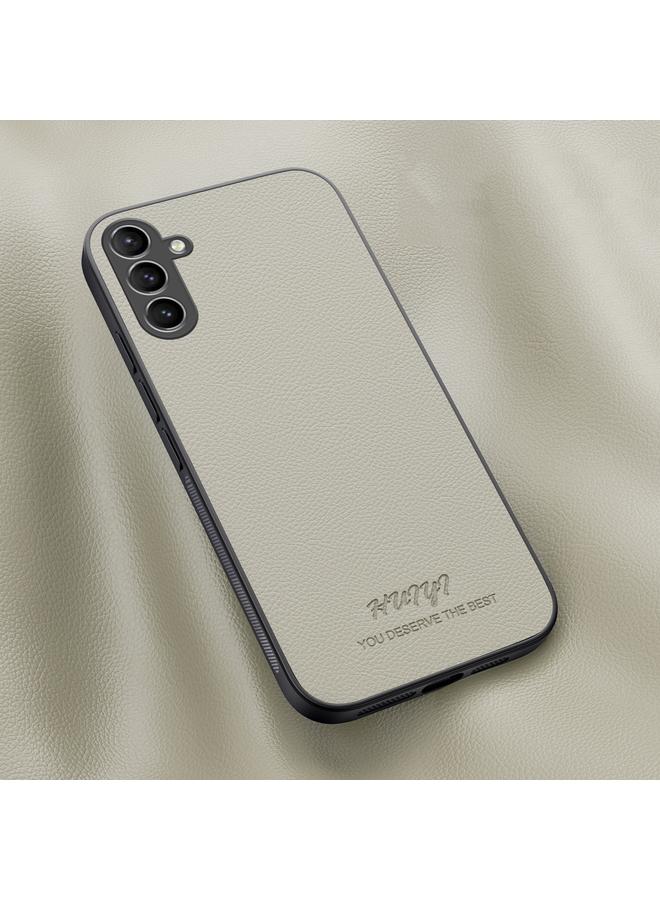 جراب هاتف جلدي مغناطيسي من HUIYI لهاتف Samsung Galaxy A54 5G (أبيض)