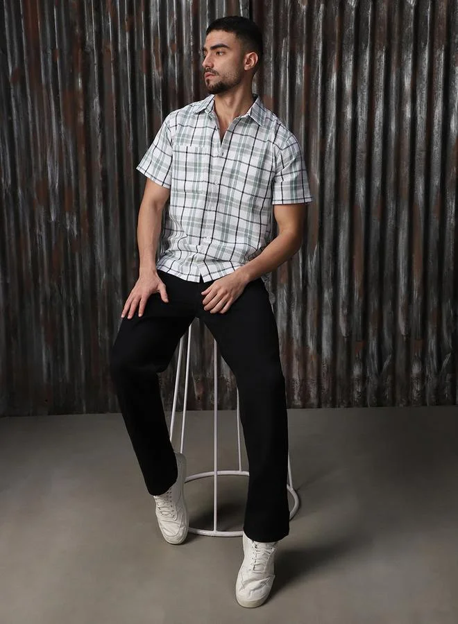 هاي ستار قميص كاجوال رجالي بنصف كم بتصميم كاروهات مريح