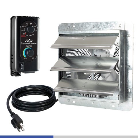 iLiving 10 Wall Mounted Shutter Exhaust Fan Automatic Shutter with Thermostat and Variable Speed controller 65W 820 CFM 1200 SQF Coverage Area Silver ILG8SF10VST