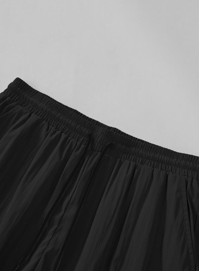 تايك تو طقم رجالي أسود سادة بجيوب قميص وشورت - Image 5