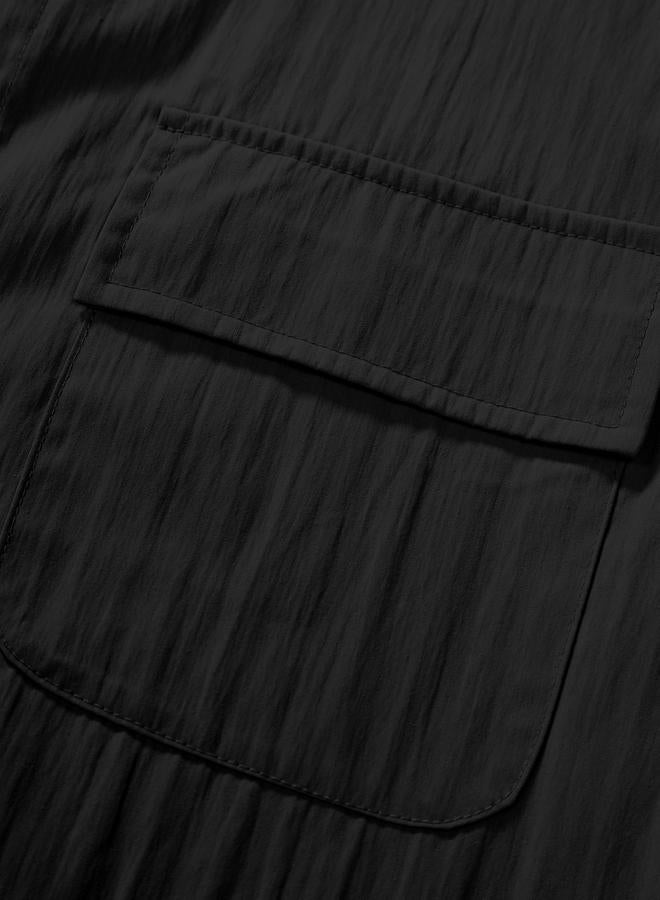 تايك تو طقم رجالي أسود سادة بجيوب قميص وشورت - Image 4