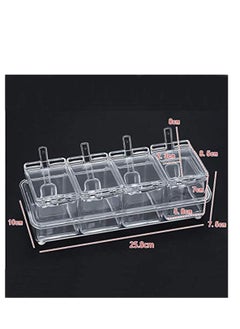NIBEMINENT Clear Seasoning Rack Spice Pots - 4 Piece Acrylic Box Storage Container Condiment Jars Cruet with Cover and Spoon  - Image 2