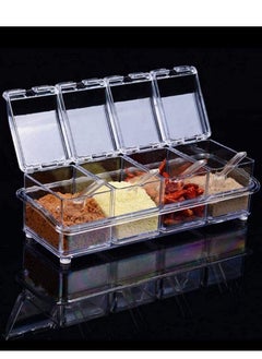 NIBEMINENT Clear Seasoning Rack Spice Pots - 4 Piece Acrylic Box Storage Container Condiment Jars Cruet with Cover and Spoon  - Image 3