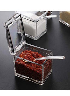 NIBEMINENT Clear Seasoning Rack Spice Pots - 4 Piece Acrylic Box Storage Container Condiment Jars Cruet with Cover and Spoon  - Image 5
