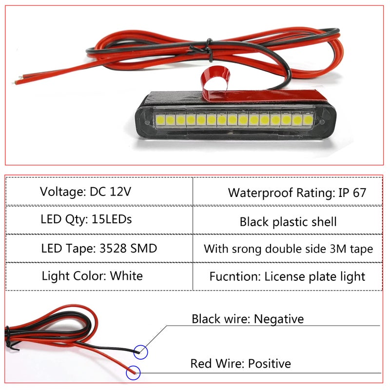 NBWDY 1Pcs 15 white Leds Led License Plate Light Waterproof Motorcycle Led Tail Light Trailer Light,Backup Light,Reverse Light,Side Marker Light for Motorcycle Scooter Bike ATV Car RV SUV - Image 2