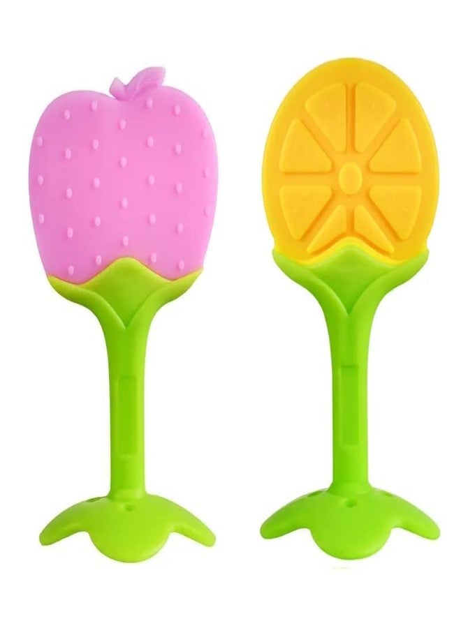 First Trend Baby Teething Toys for Newborn Infant, BPA Free Safe Silicone Fruit Baby Teethers for Babies 0-6 Months 6-12 Months (Pack of 2) (Apple,Orange) - Image 1