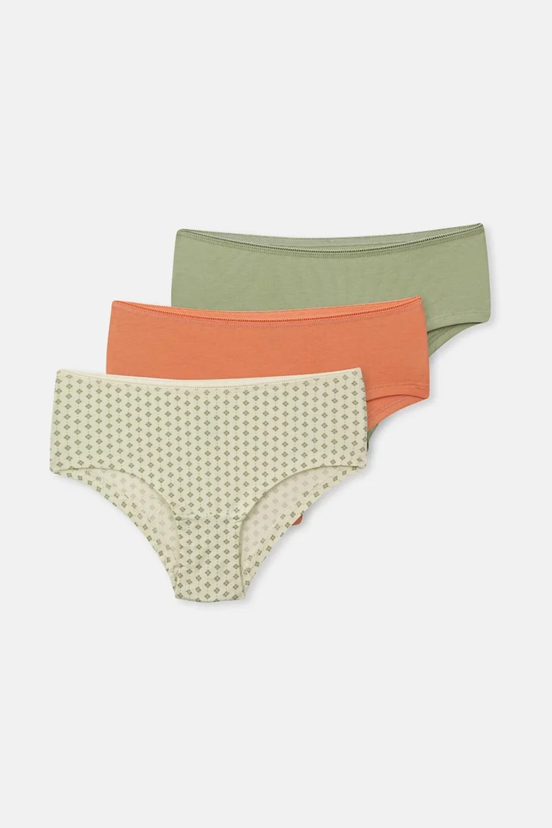 داجي Salmon-Green Women's 3-Patterned Hipster Panties