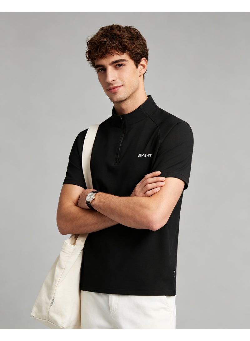 GANT Men Half Zip Stand Collar Short Sleeve Polo Shirt Casual Business Plain Top Black - Image 5