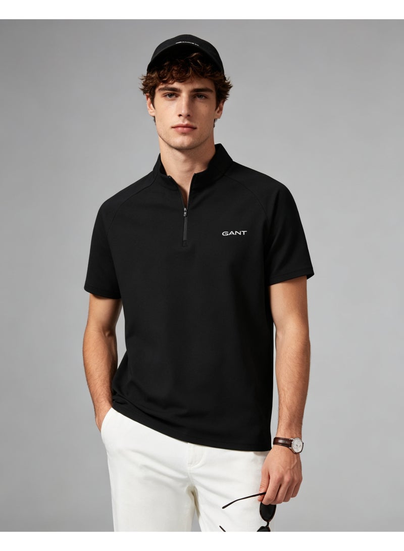 GANT Men Half Zip Stand Collar Short Sleeve Polo Shirt Casual Business Plain Top Black - Image 3