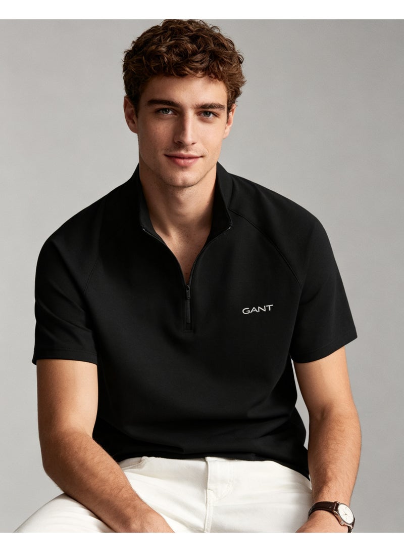 GANT Men Half Zip Stand Collar Short Sleeve Polo Shirt Casual Business Plain Top Black - Image 4