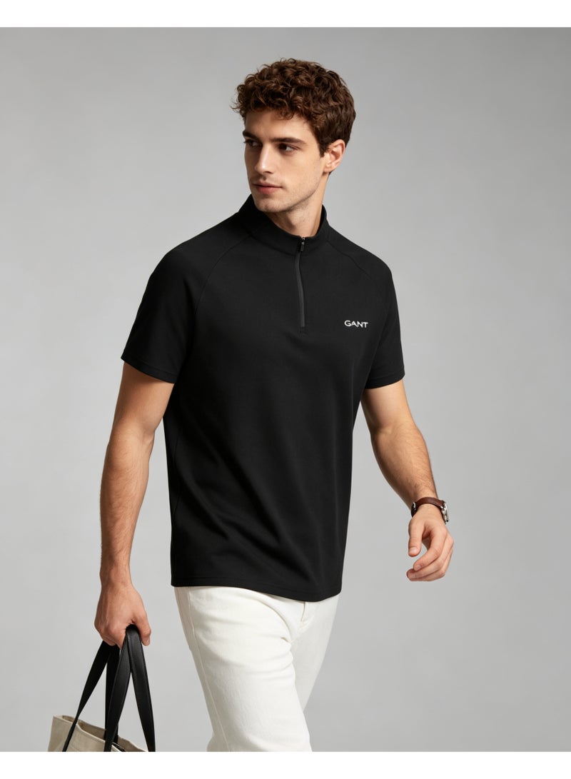 GANT Men Half Zip Stand Collar Short Sleeve Polo Shirt Casual Business Plain Top Black - Image 2