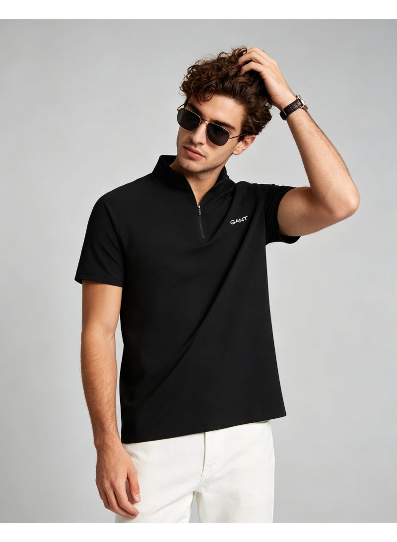 GANT Men Half Zip Stand Collar Short Sleeve Polo Shirt Casual Business Plain Top Black - Image 1