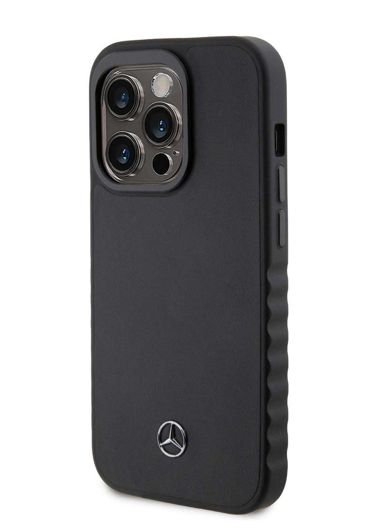 Mercedes-Benz - iPhone 15 Pro Max Case Smooth Genuine Leather Back Cover / iPhone 15 Pro Case / Compact Design / Lightweight Design / Protective Genuine Leather - Black - Image 1