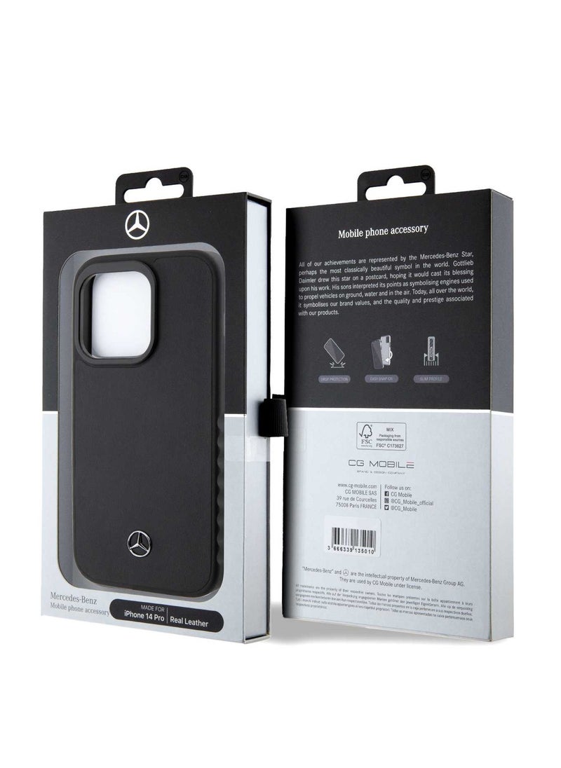 Mercedes-Benz - iPhone 15 Pro Max Case Smooth Genuine Leather Back Cover / iPhone 15 Pro Case / Compact Design / Lightweight Design / Protective Genuine Leather - Black - Image 1