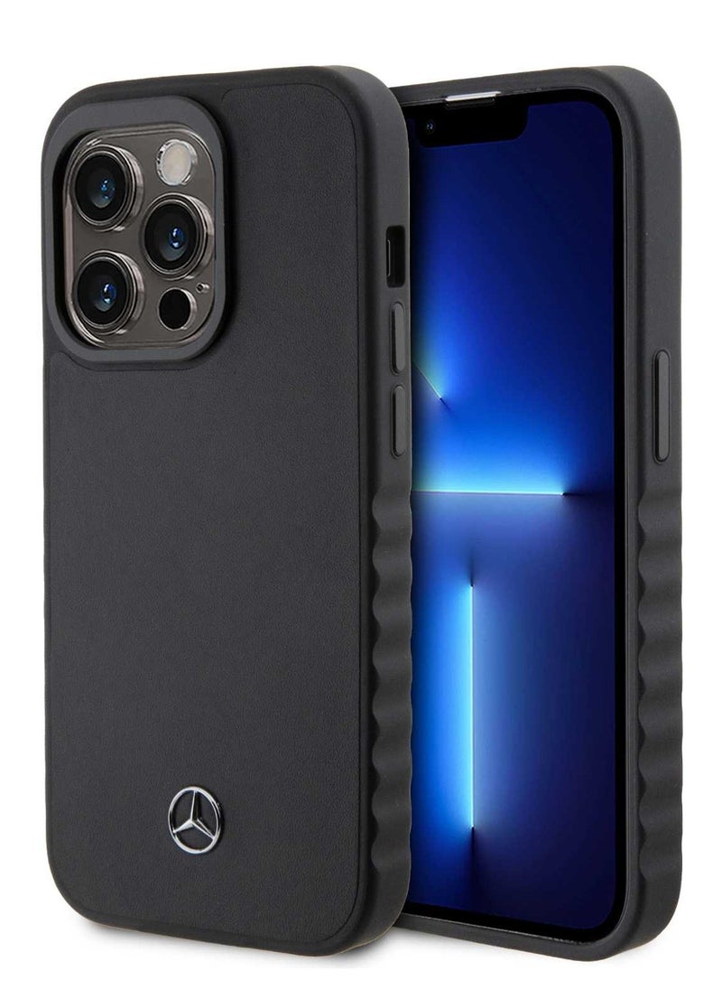 Mercedes-Benz - iPhone 15 Pro Max Case Smooth Genuine Leather Back Cover / iPhone 15 Pro Case / Compact Design / Lightweight Design / Protective Genuine Leather - Black - Image 1