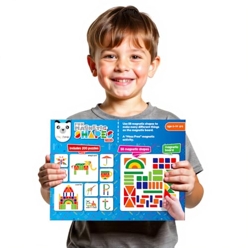 PLAY PANDA Magnetic Puzzle Set for Kids, Small Type 2 with 58 Colourful Fun Magnetic Shapes with Magnetic Board, 200 Puzzle Patterns, Display Stand and Storage Tray, Indoor Educational Toy - Image 4