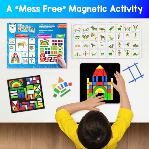 PLAY PANDA Magnetic Puzzle Set for Kids, Small Type 2 with 58 Colourful Fun Magnetic Shapes with Magnetic Board, 200 Puzzle Patterns, Display Stand and Storage Tray, Indoor Educational Toy - Image 2