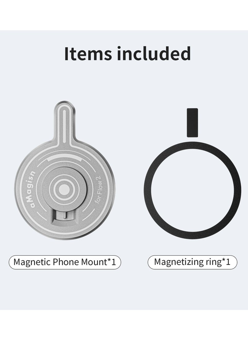 aMagisn - Magnetic Adapter Mount for Insta360 Flow 2 Pro – Aluminum Alloy, Ultra-Slim 4.2mm, MagSafe Lock, Strong Magnetic Phone Clamp, Universal Android Ring – Gimbal Magnetic Module - Image 1