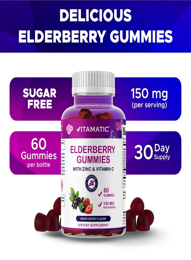 Vitamatic Elderberry Gummies with Vitamin C & Zinc - Immune Support Supplement - Mixed Berry Flavor- 60 Gummies - Made in the USA, Vegan, Non-GMO, Gluten-Free - Image 4