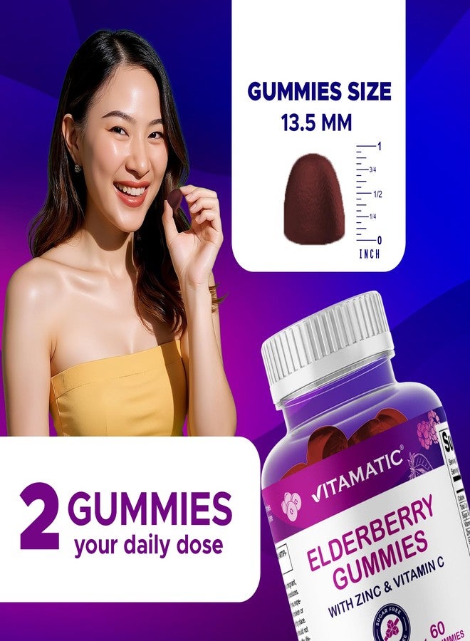 Vitamatic Elderberry Gummies with Vitamin C & Zinc - Immune Support Supplement - Mixed Berry Flavor- 60 Gummies - Made in the USA, Vegan, Non-GMO, Gluten-Free - Image 3