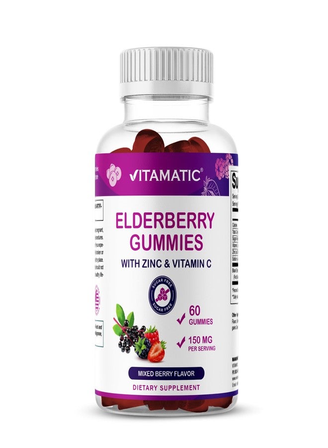 Vitamatic Elderberry Gummies with Vitamin C & Zinc - Immune Support Supplement - Mixed Berry Flavor- 60 Gummies - Made in the USA, Vegan, Non-GMO, Gluten-Free - Image 1