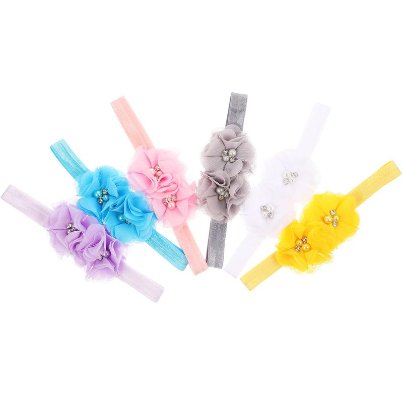 6Pcs Floral Chiffon Headbands Soft Elastic Hair Bands For Babies Kids All Hairstyles - Image 2