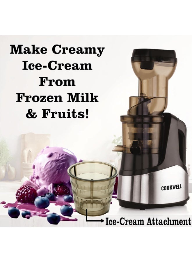 Cookwell Cold Press Slow  Ice Cream Maker, Stainless Steel (500W) - Image 2