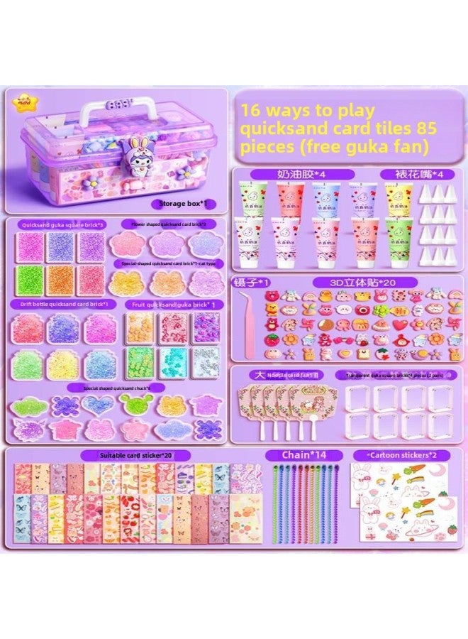 Goo Card Brick Quicksand Goo Card Fan Cream Glue Set For Girls Luxury Cream KUKA Gift Box Hand Account Sticker Gift-Color:16 Ways To Play Quicksand Card Tiles  - Image 1