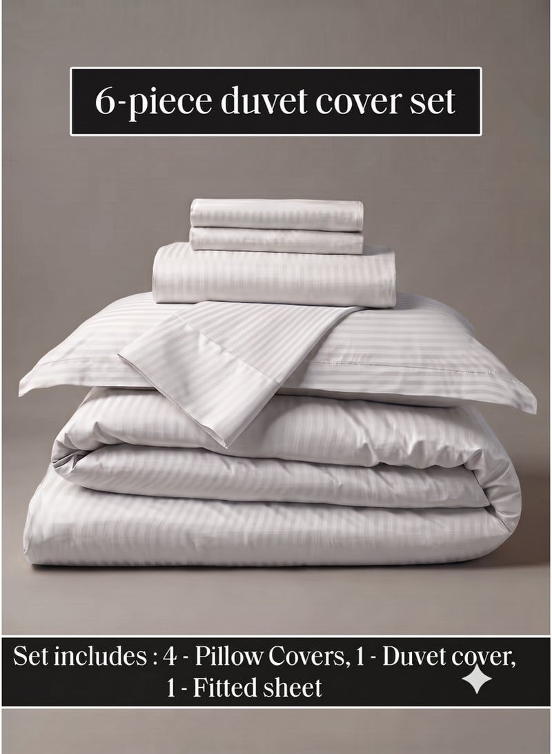 Luxury 6-Piece Striped Duvet Cover Bedding Set King Size 220x240 cm, Ultra Soft Duvet Set with Fitted Sheet 200x200 cm & 4 Pillowcases 50x70 cm, Wrinkle Resistant All Season Bed Linen - Image 2