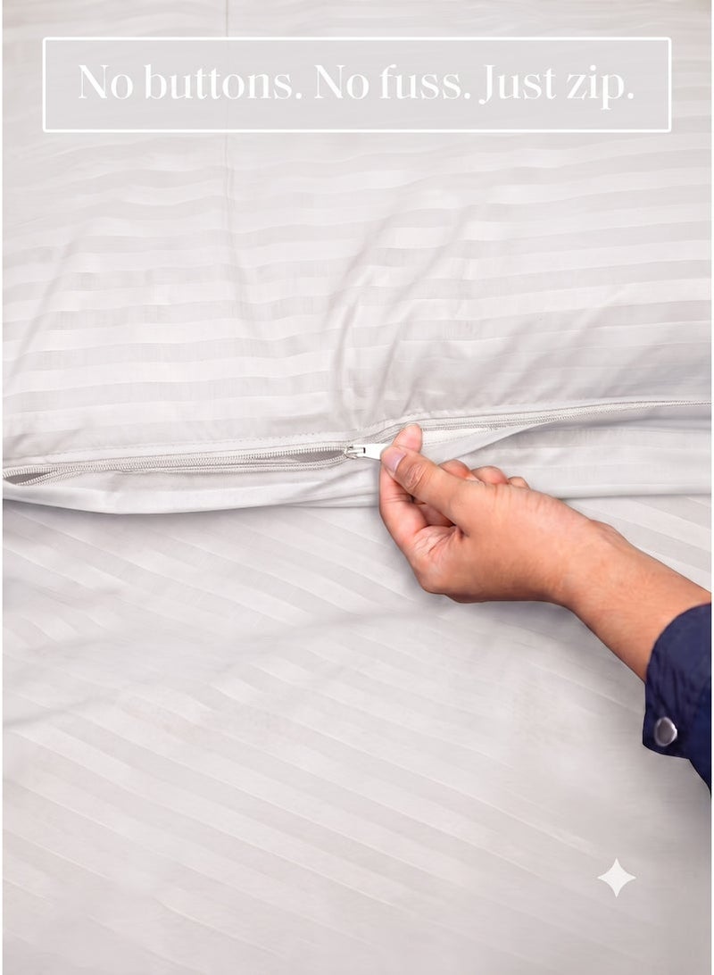 Luxury 6-Piece Striped Duvet Cover Bedding Set King Size 220x240 cm, Ultra Soft Duvet Set with Fitted Sheet 200x200 cm & 4 Pillowcases 50x70 cm, Wrinkle Resistant All Season Bed Linen - Image 4