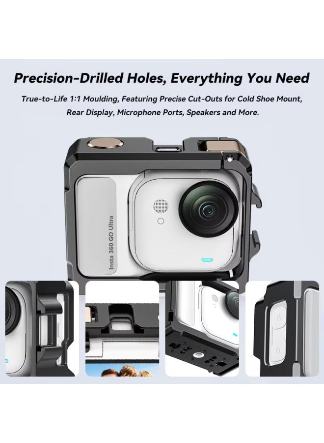 Aluminum Alloy Frame Cage for Insta360 GO Ultra, Metal Protective Cage Housing Expansion Case Protective Bezel with Cold Shoe Mount for Insta 360 GO Ultra Accessories - Image 2