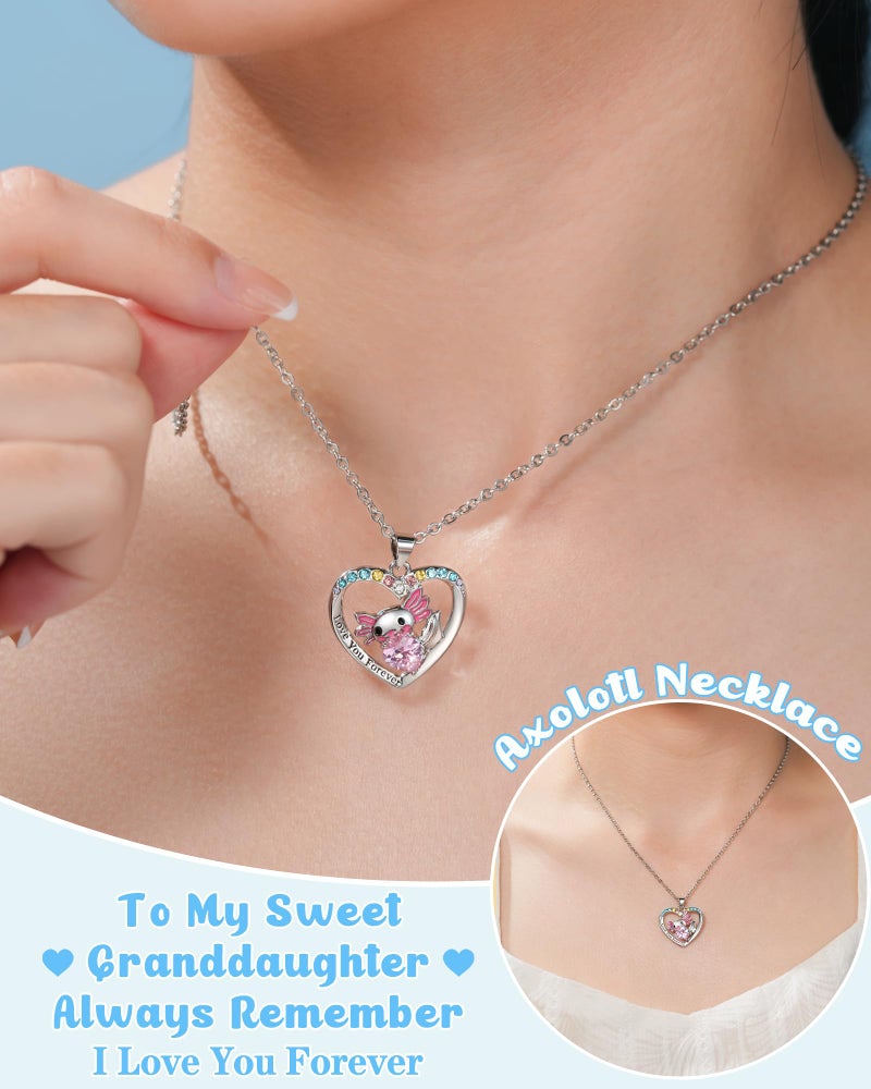 Jeka Valentines Day Gifts for Kids Little Girls Jewelry Axolotl Necklaces Granddaughter Gifts from Grandma 8 12 5 7 4 6 10 Year Old Birthday Gifts - Image 2